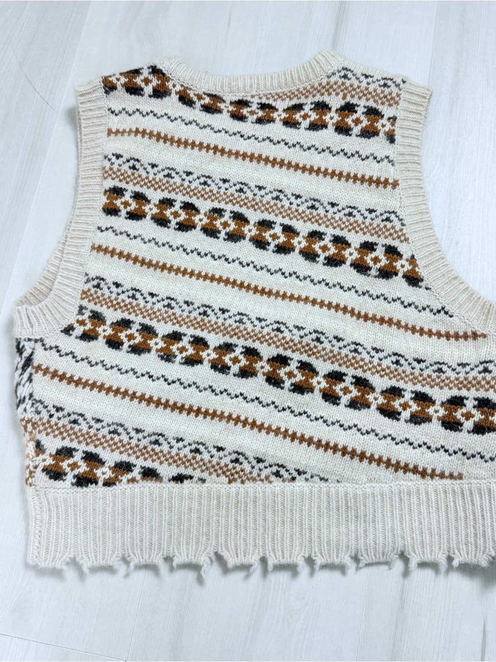 rag & bone fair isle Beige Textured wool fall Knit Sleeveless Crop Top vest - Picture 5 of 5